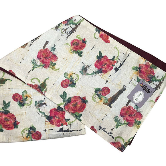Floral Fusion Table Runner Zen Rose Flower Topper White Red Burgundy 72" NEW - Picture 1 of 2